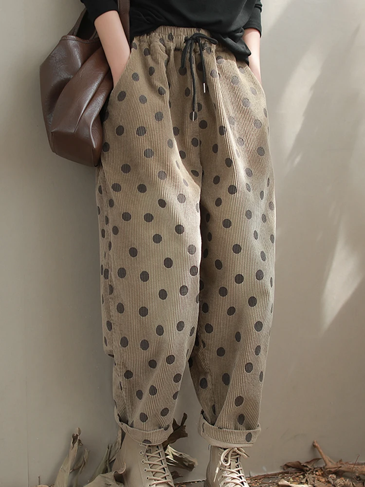 Amax LuluE 2026 Winter Damen Koreanische Mode Lose Gepunktete Warme Cordhose Damen Verdickte Freizeithose Vintage Klassische Haremshose – Detail 27