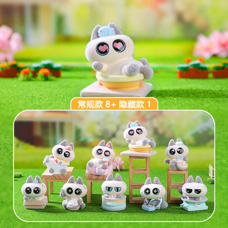 8 Pcs/Set In stock New Kawaii Siamese Cat Flocking Blind Box Toys Figure Baby Doll Family Desktop Decoration Model Birthday Gift