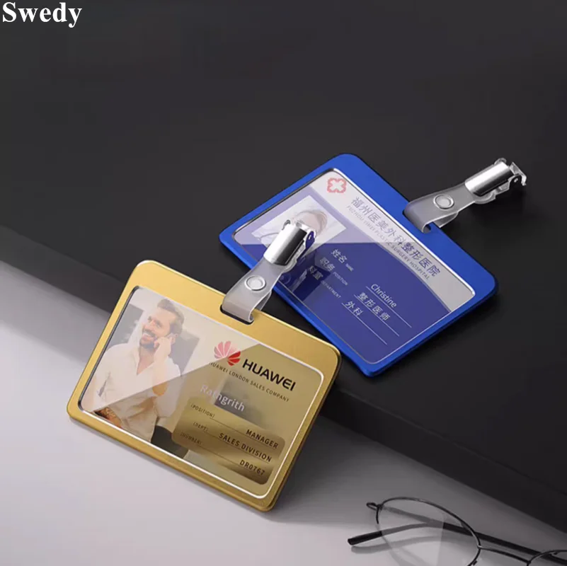 

Aluminum Alloy Work ID Badge Card Holder Protector Case With Clip Metal Identification Bus Name Card Tags Cover
