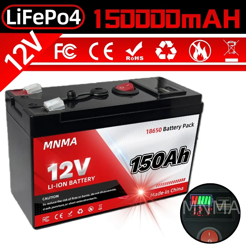 

12V 150Ah Lithium LiFePO4 Deep Cycle Battery,Rechargeable Battery Built-in BMS,Lithium Iron Phosphate for Solar,Marine,Off-Grid
