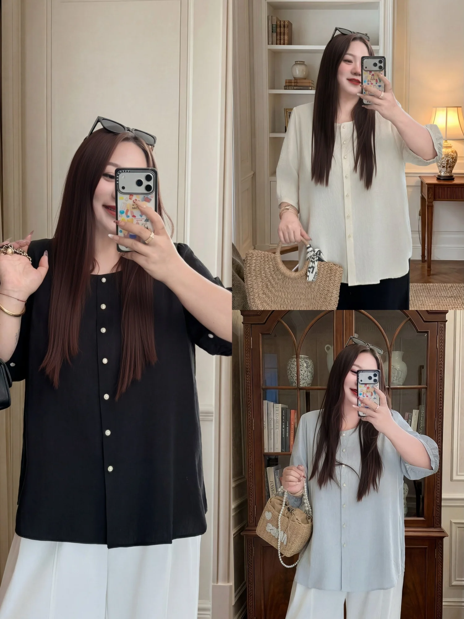 

Loose Bubble Sleeve Shirt Commute Style Lazy Women's plus Size Top Thick Sister New Summer Collection 17204H Ladies Shirt