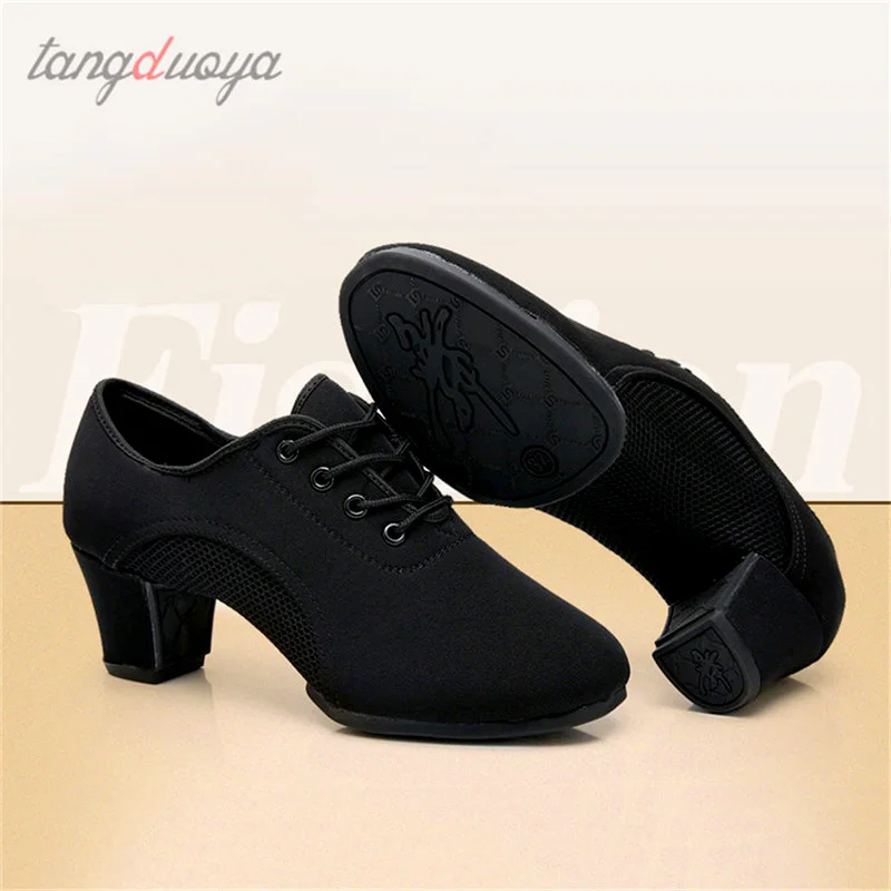 Zapatos de baile latino para mujer, zapatillas de baile de salón para adultos, Jazz, Salsa, negro, entrenamiento de profesores, Tango moderno, 5cm