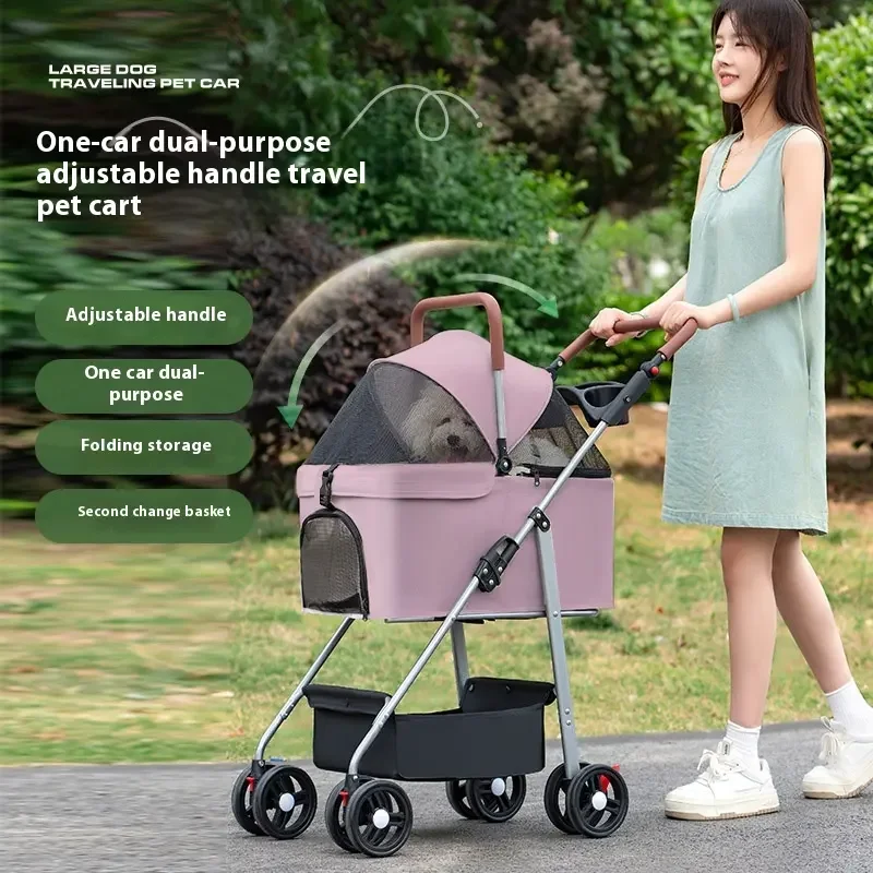 

Hot Sale Luggage Separable Cage for Outings Easy-To-Carry Pet Cart Luxury Small Pet Stroller Foldable 4-Wheel Dog Carrier