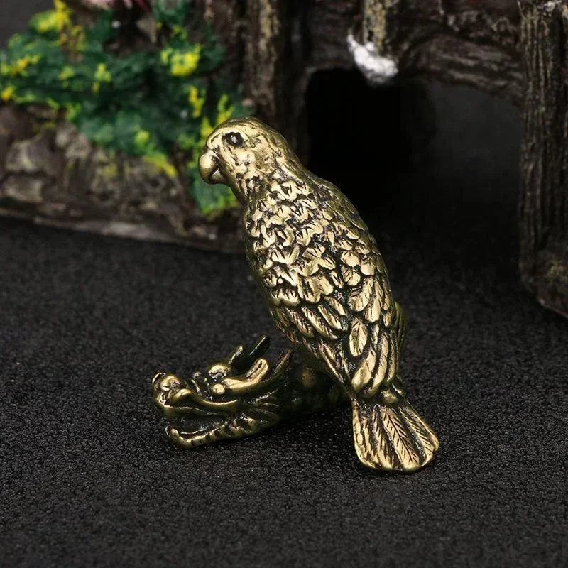 Retro Brass Parrot Small Statue Ornament Cute Animal Bird Figurines Miniatures Decorations Crafts Home Decors Accessories Gifts