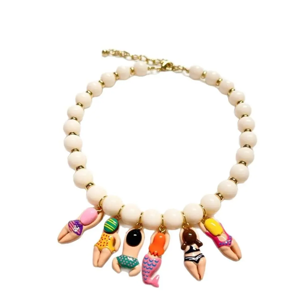 

Fashion Cute Necklace Bikini Doll Neck Chain Adjustment Imitation Stone Beads Chain Creative Necklace Accessories