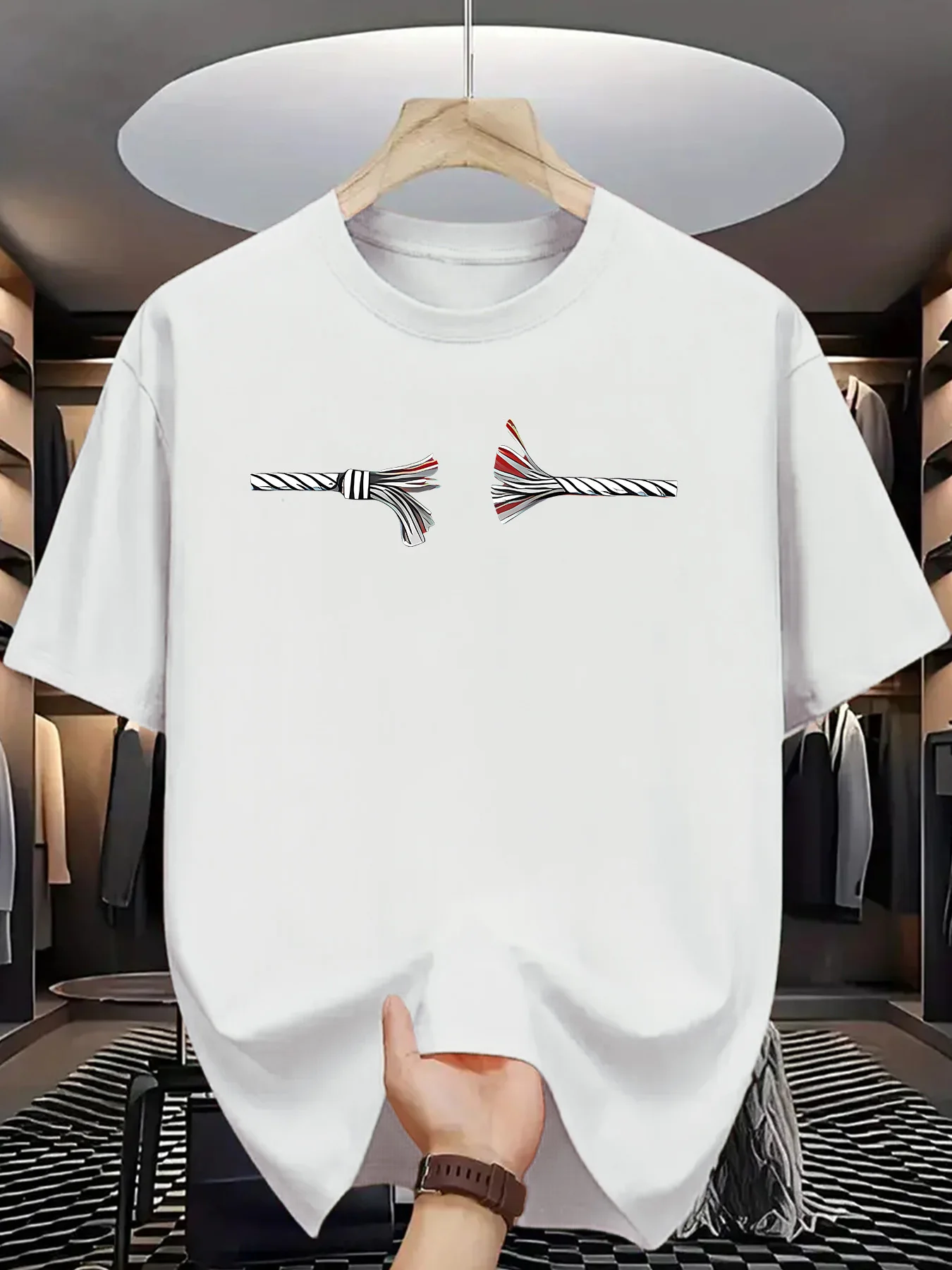 Creative Pattern Men Short Sleeve Tshirt Broken Twisted Cable Wire O Neck Tee Minimal Abstract Male Casual Fashion Tops