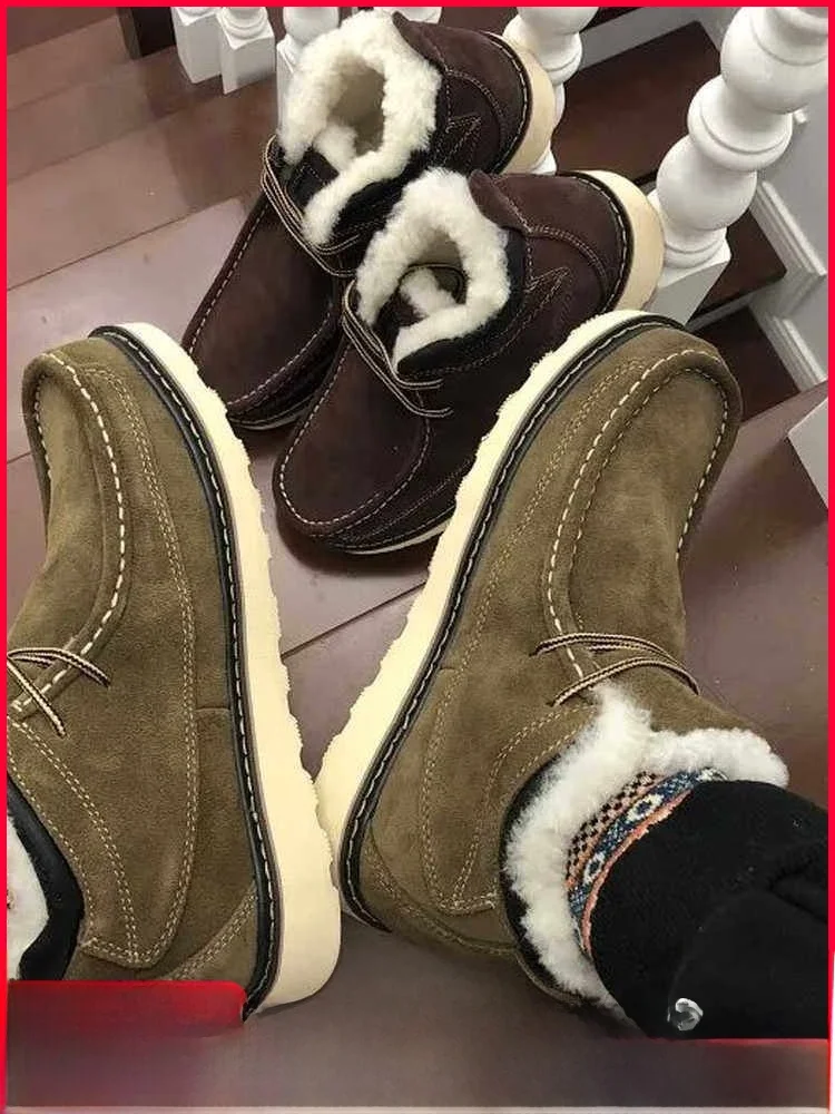 

Thiened Anti-Fur Leather Snow Boots Men's oes Warm Casual Winter High Temperature Resistant Rubber Sole round Toe Boots