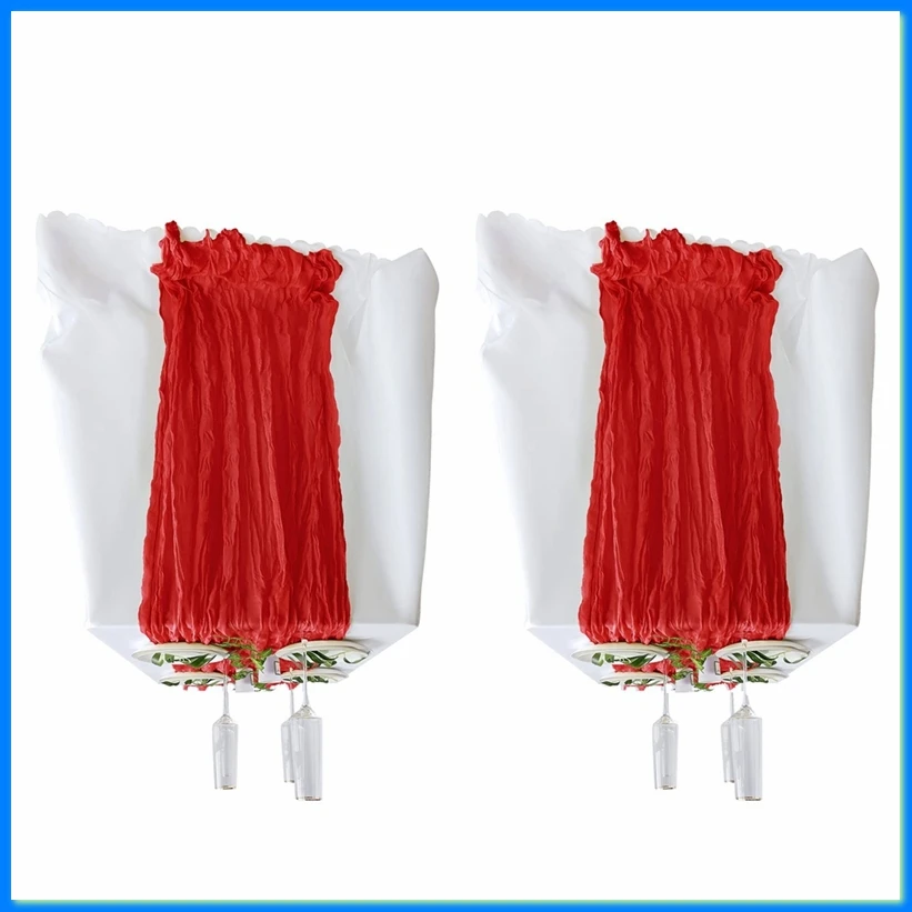 2 Pack Red Cheesecloth Table Runners 9.8 Ft Gauze Rustic Decor for Weddings, Showers, and Holiday Gatherings-A57M