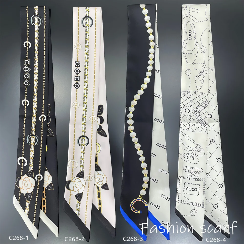 

4 шт., новая жемчужная цепочка с маленьким цветком, женская универсальная сумка с завязками, лента, повязка на голову, маленький шарф, шелковый шарф, элегантный шелковый шарф