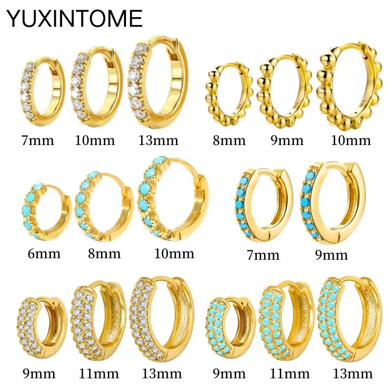 Colorful Pave Crystal Hoop Earrings 925 Sterling Silver Ear Needle Zircon Size 10/13mm Small Earrings For Women Jewelry Gift
