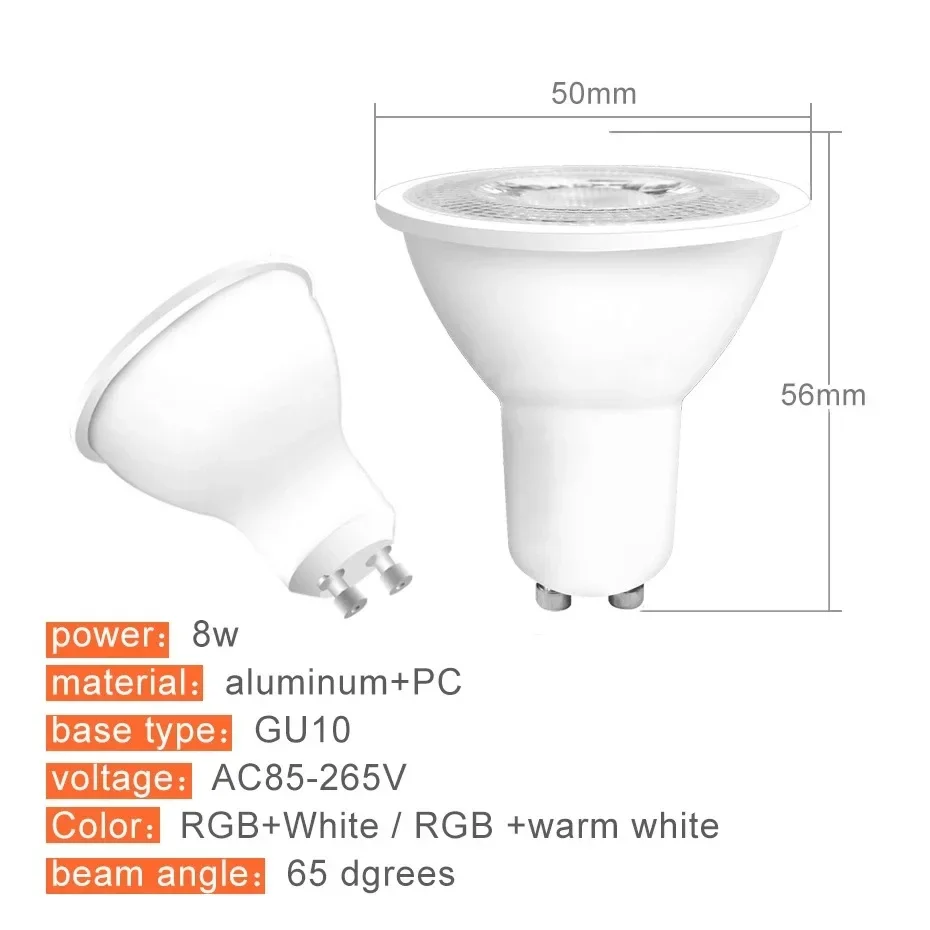 Ampoules LED RGB GU10, AC 85-265V, 8W, 1/2/4/8 Pièces, Éclairage Décoratif de Vacances, Lumière à Intensité Réglable, Télécommande IR, Type de Lentille, Lumière Intelligente