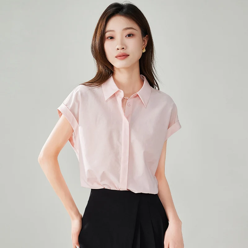 

Elegant Vintage Women Solid Shirts Korean Fashion Summer Short Sleeve Women Blouses 2025 Casual Simple Clothes Tops For Lady