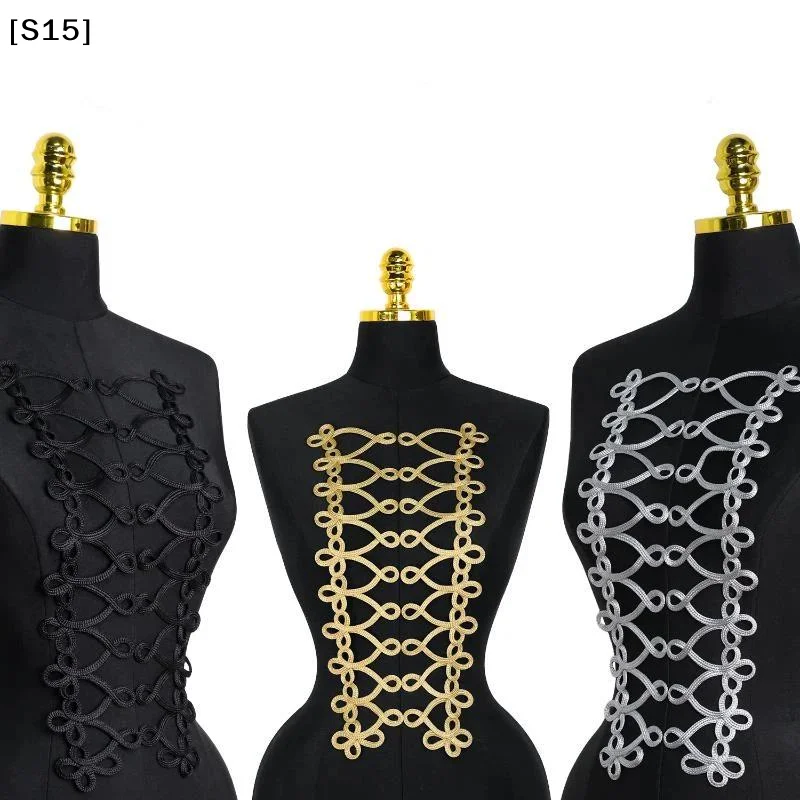 〔S15〕Fashion Golden Silk Clothes Applique Button Large Size Handmade Sew On Patches Clothing Applique Neckline Embellishment