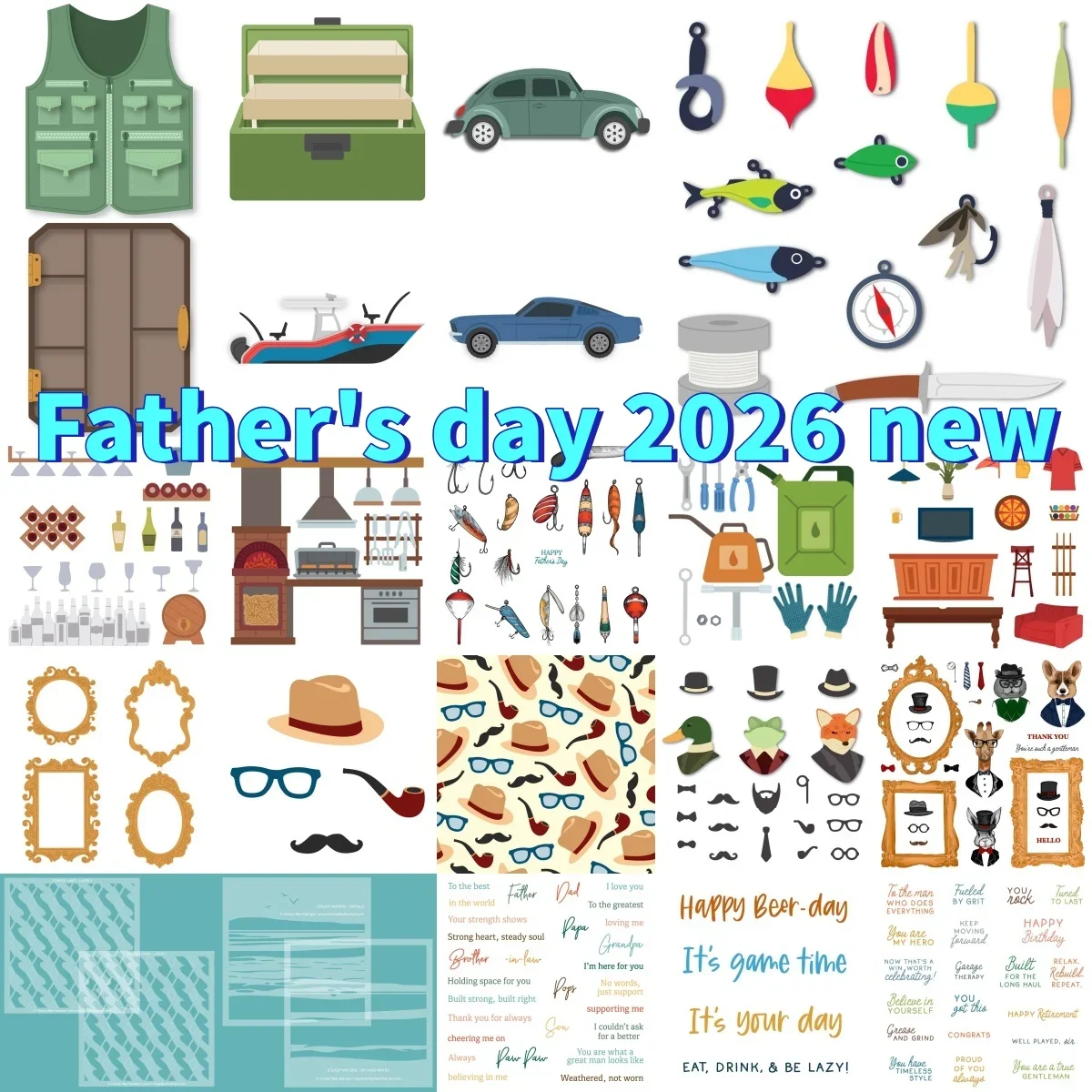 Boat Car Fishing Vest Metal Cutting Dies Clear Stamps Stencil For DIY Scrapbook Diary Decoration Father February 2026 New