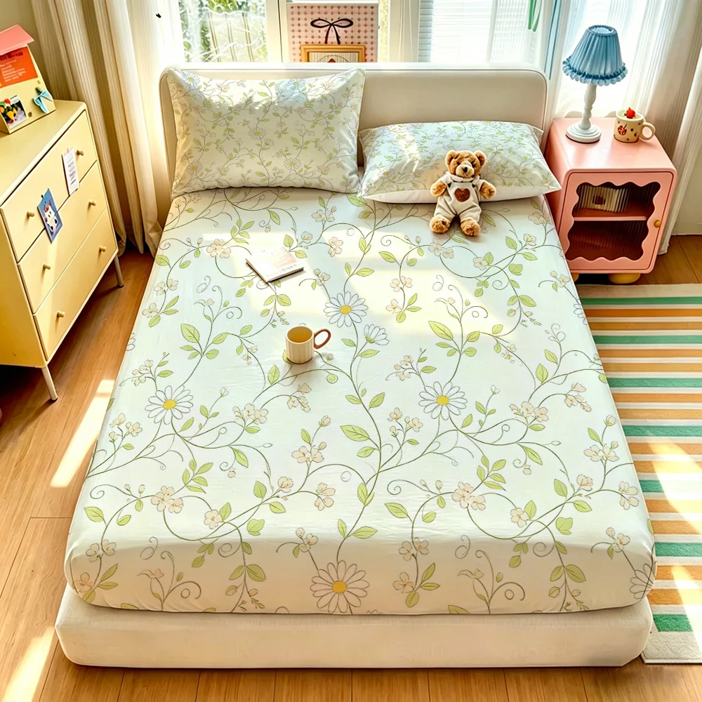 3pcs Fresh Daisy Vine Print Bedding Set Coreless Soft Comfortable 1 Bedspread 2 Pillowcases Bedroom Home Decor Holiday Gift