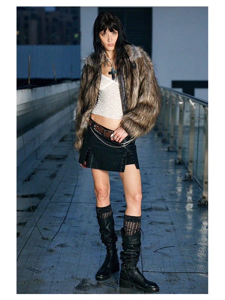 Mauroicardi Spring Winter Cool Short Warm Thick Hairy Shaggy Patchwork Faux Fox Fur Coat Jacket Women Luxury Designer Clothes