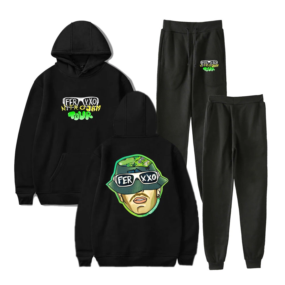 

Feid Ferxxo Merch 2024 Nitro Jam Tour Hoodie Jogger Pants Two Piece Set Sweatshirts+Sweatpants Women Men's Set