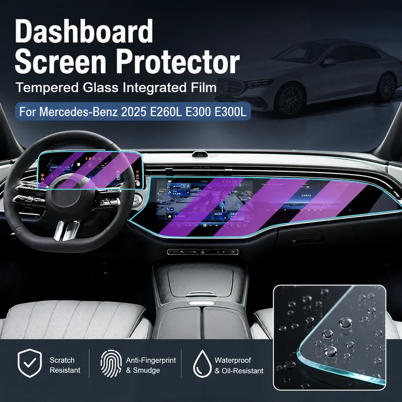 For Mercedes-Benz 2025 E260L E300 E300L Center Console Tempered Glass Integrated Screen Protector Dashboard Carbon Crystal Film
