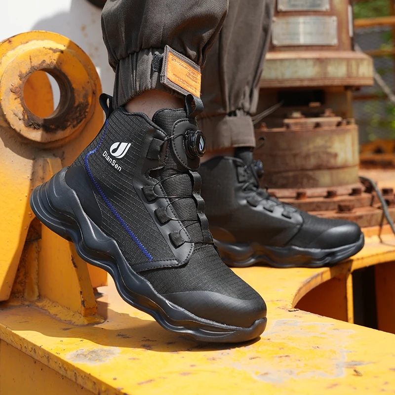 Rotating Button Men Safety Shoes Protective Sneakers Steel Toe Cap Anti-smash Work Shoes Fashion Indestructible Boots Security