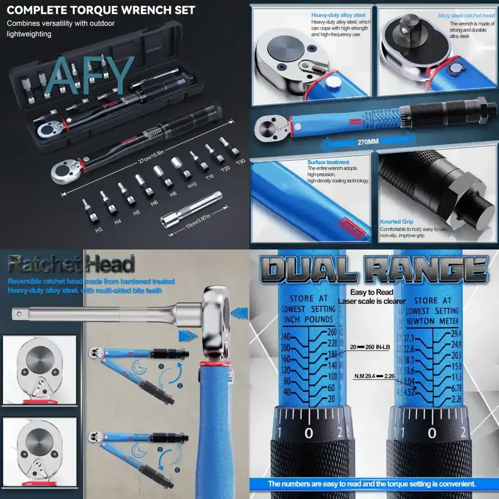 for US in Stock 1/4 Inch Drive Click Torque Wrench Set 20-200 In lb 2 26-22 6 Nm 11 Piece Tool Kit for Automotive Repair