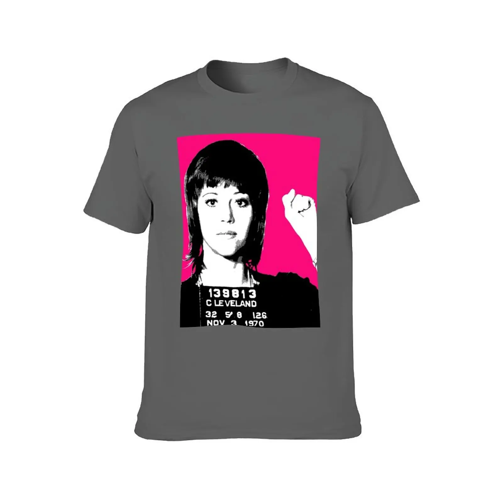 Jane Fonda Mug Shot - Pink T-Shirt t shirts for man cotton soft man graphic t shirt t shirts for man pack cotton T-Shirt #2