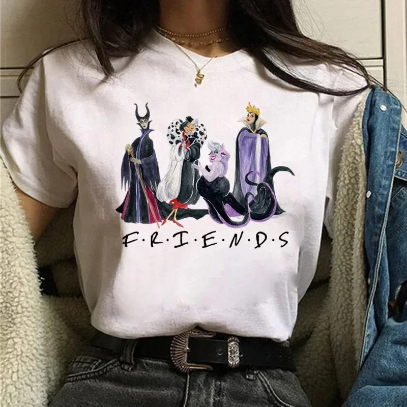 Womens Disney Cute Cartoon Villains Queen Print T-Shirt Street Breathable Short Sleeve Fashion Casual Clothes Cotton T-shirts