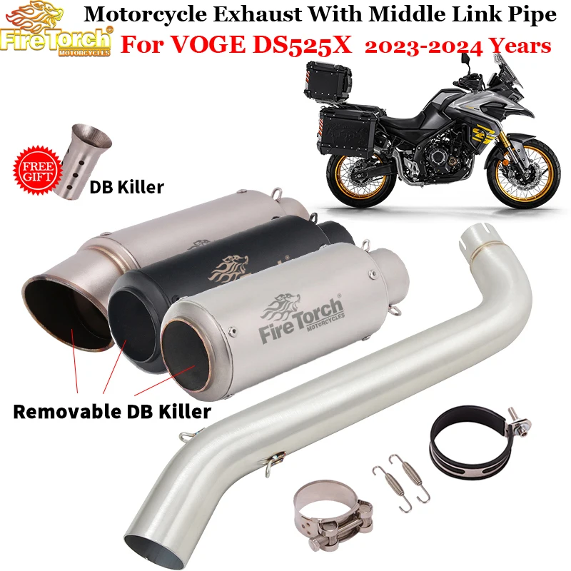 Slip On For VOGE DS525X DS 525X 2023 2024 Motorcycle Exhaust System GP Escape Middle Link Pipe 51mm Bike Muffler Moto DB Killer