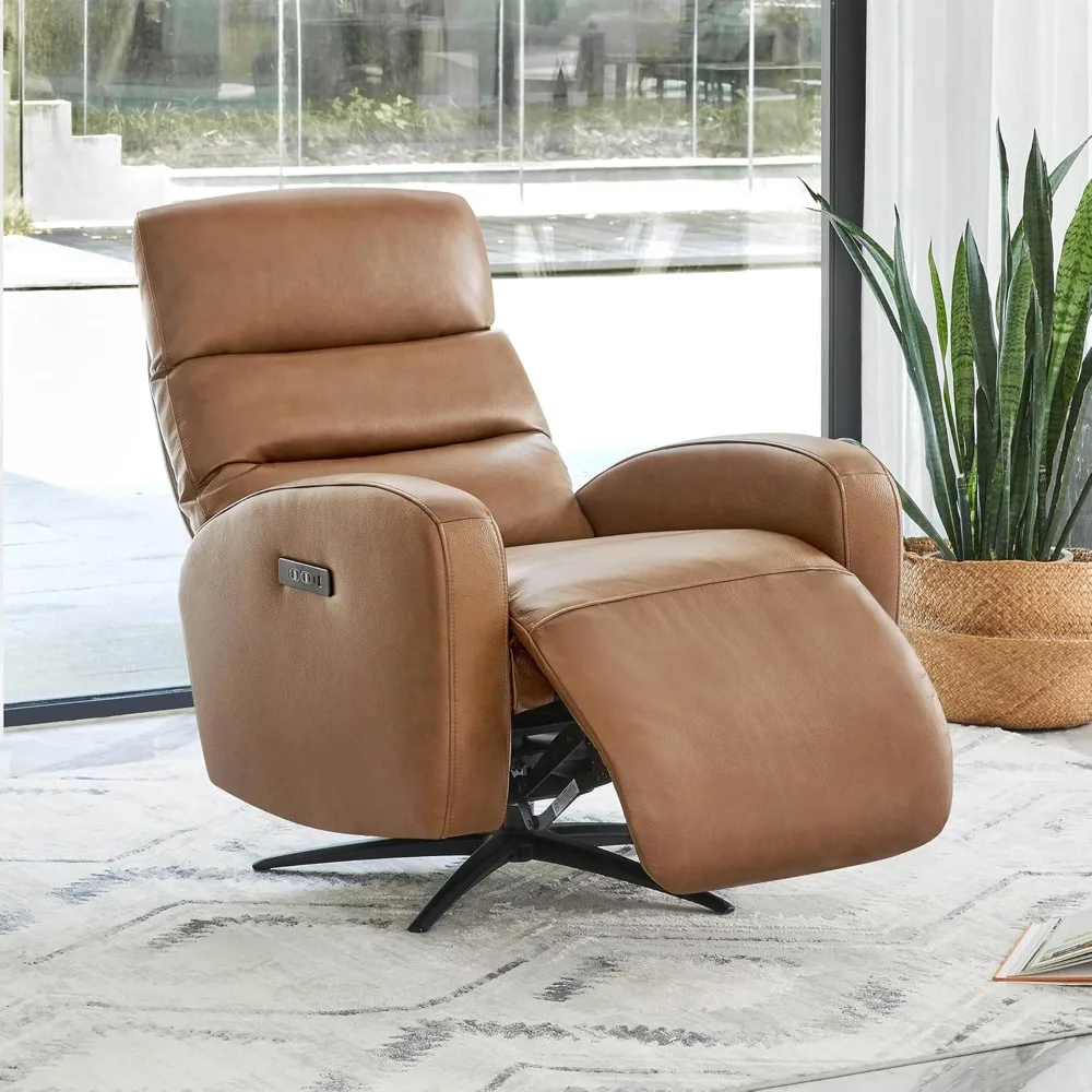 

Leather electric swivel lounge chair, adjustable electric headrest, modern lounge chair with dual motors in the living room