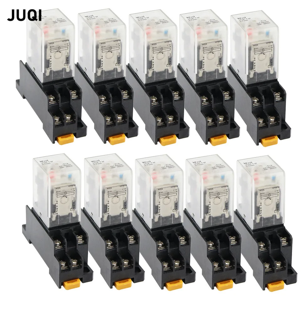 

10Pcs LY2NJ JQX-13F small Electromagnetic Power Relay DC12V DC24V AC110V AC220V Small relay 10A 8 Pins Coil DPDT With Socket