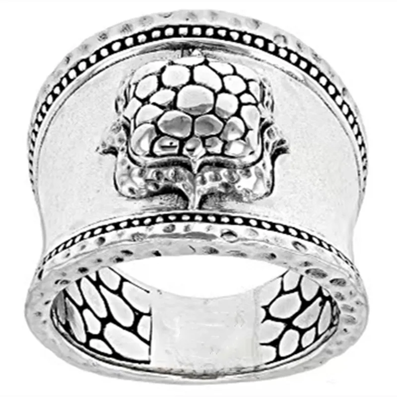 

Vintage Metal Turtle Ring Classic Silver Color Engraving Pattern Ring Party Ornament