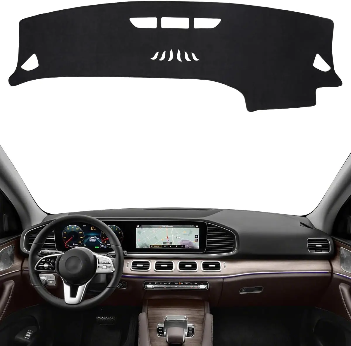 Tapete Protetor de Painel para Mercedes Benz GLE 2020-2025 Acessórios de Interior em Flanela Preta para Painel do Carro com Proteção UV (Sem HUD)