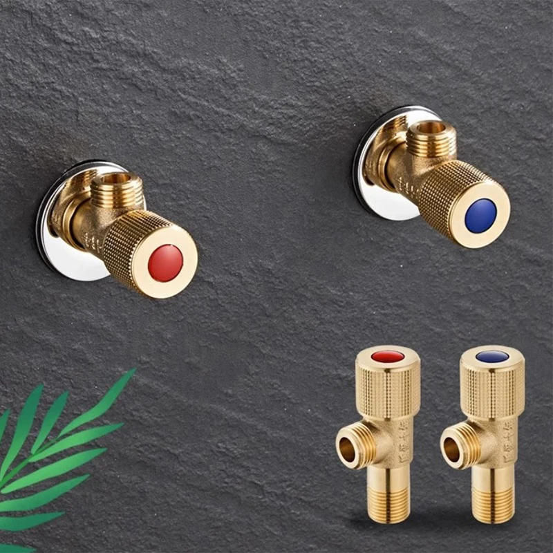 G1/2 Brass Hot ＆ Cold Inlet Valve Bathroom Faucet Stop Valve Kitchen Sink Basin Triangle Valve Water Pressure Regulator