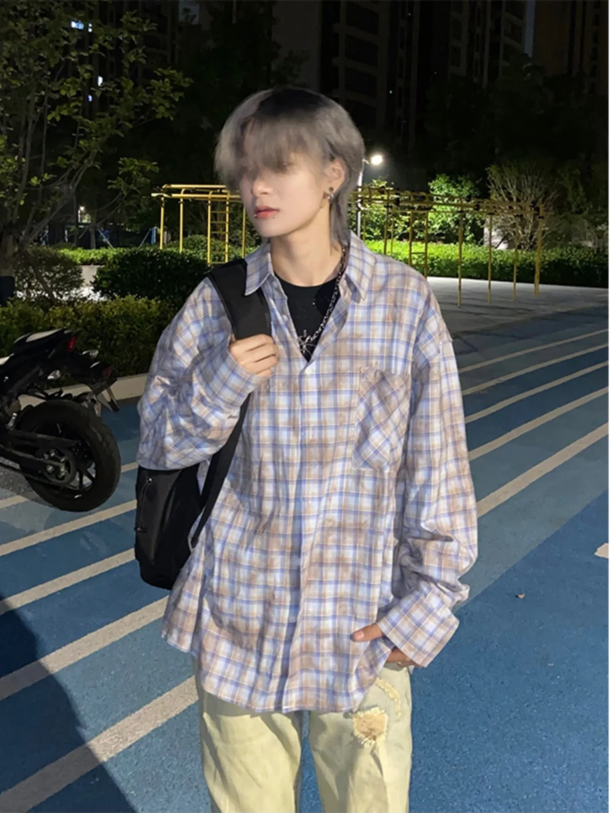 

Blue Dyed Shirt Men's Summer New American Style Long Sleeve Plaid Outerwear Sun Protection High-End Feeling Casual Shirt