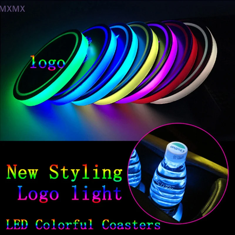 

1 Set LED Light Mats Bottle Light Sensor Atmosphere Interior Accessories Universal 7 Colors Car Coasters Cup Holder