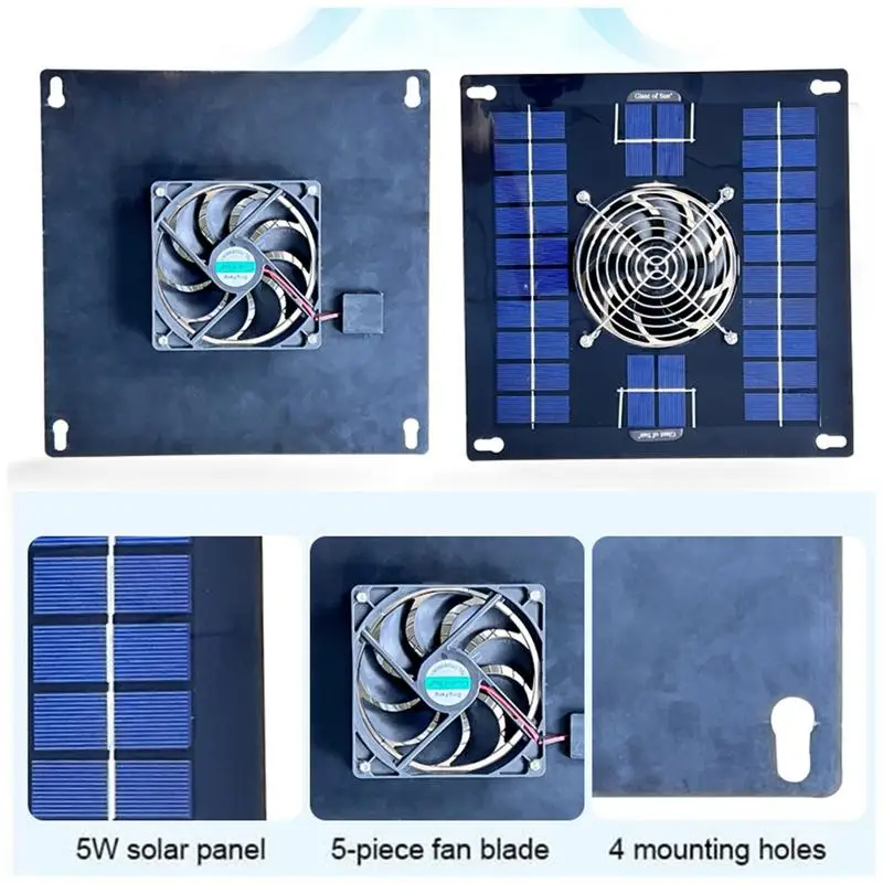 10W 11inches Solar Exhaust Fan Waterproof Vent Fan Solar Panel Powered Fan Air Extractor For Dog Chicken House RV Greenhouse Fan