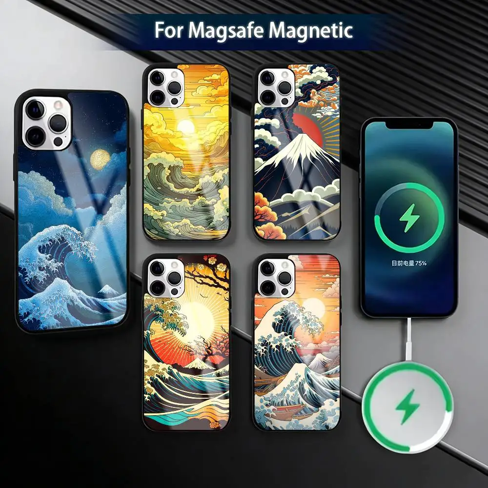 

Ukiyo Ocean W-Waves Creative Phone Case For iPhone17,16,15,14,13,12,11 Plus,Pro Magnetic with Magsafe Wireless Charging