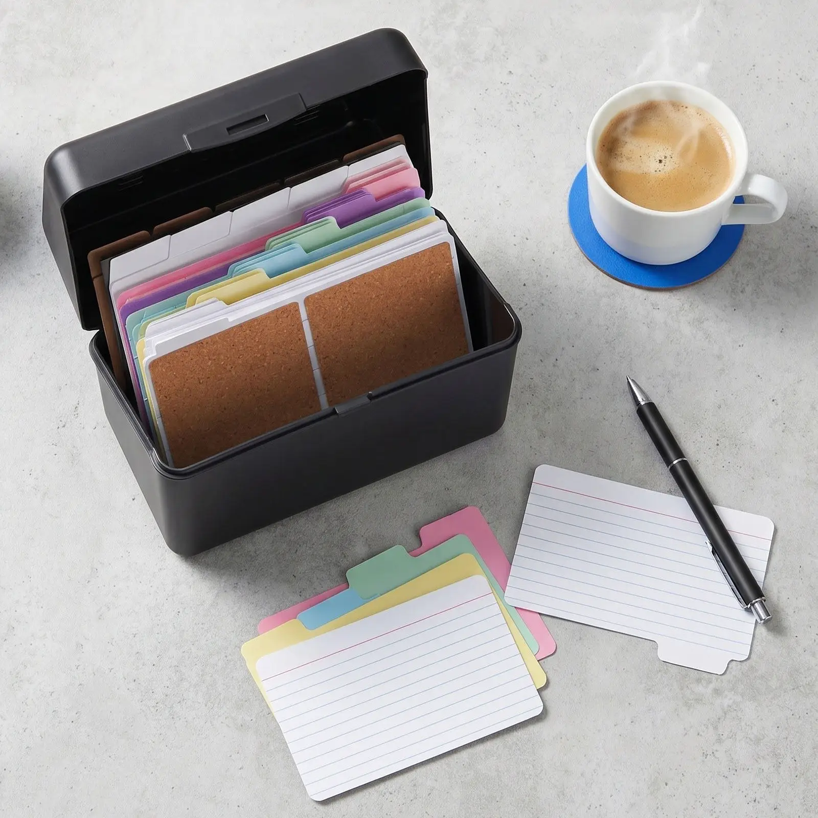 2-juegos-de-cajas-de-almacenamiento-de-tarjetas-de-escritorio-organizador-de-tarjetas-de-Indice-negro-tarjetas-con-lineas-de-colores-anillas-metalicas-para-encuadernar-etiquetas-adhesivas-de-corcho-para-estudio