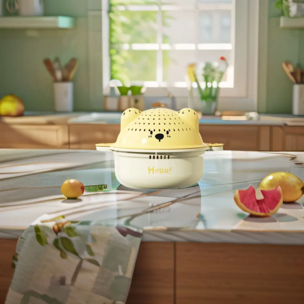 Lavabo de lavado de frutas de doble capa, mango Binaural con patrón de animales, escurridor de verduras, cesta de filtro de plástico para sala de estar