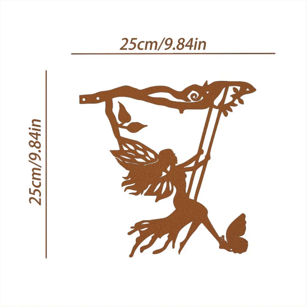 CIFBUY Metal Wall Art Swing Elf On Branch For Home Garden Decor Iron Hanging Signage Plaque Wall Sculpture Ornament Accent