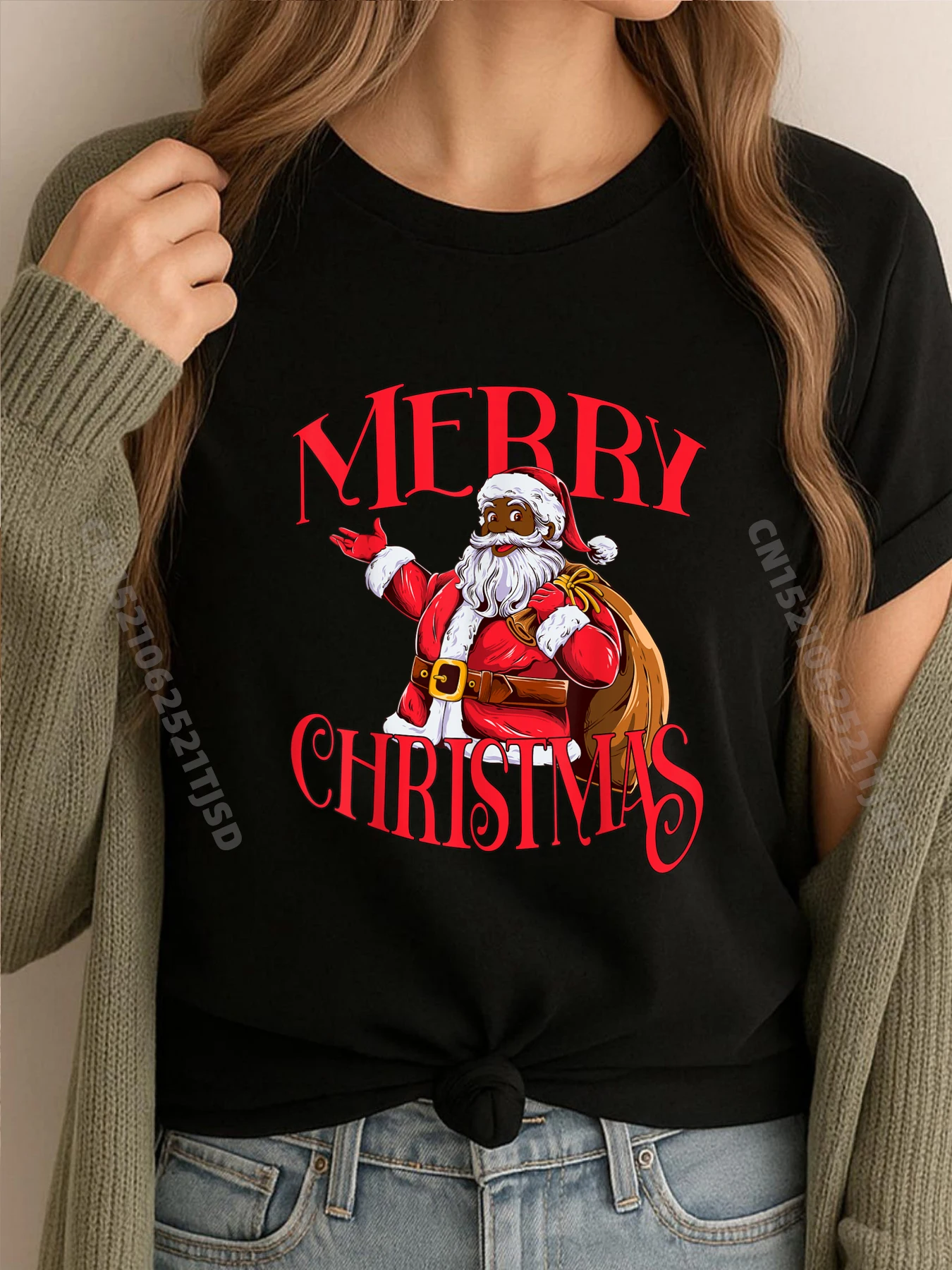 

Черная афроамериканская футболка Санта-Клауса, рождественская модная футболка для женщин и мужчин, одежда на день влюбленных