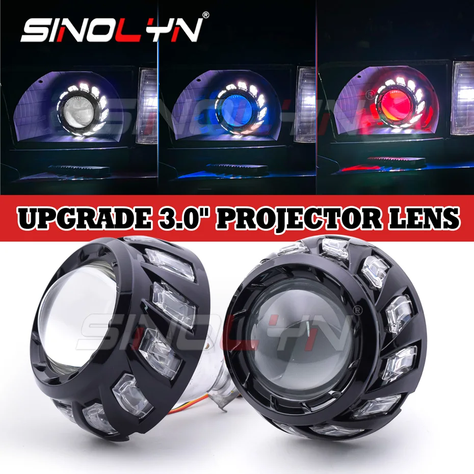 

3 Inch Bi Xenon Angel Eyes Spiral Projector Lenses For Headlights H7 H4 Devil Car Lenses H1 HID Super Lens Car Light Accessories