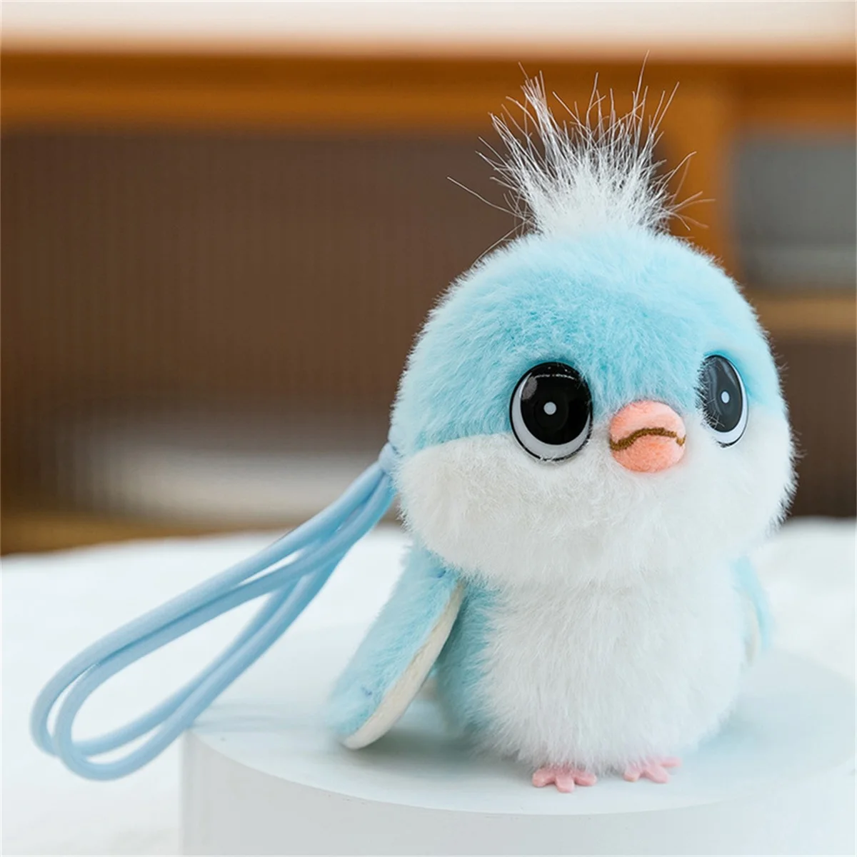 Cute Pastel Blue, Green, Pink, Beige, Brown, White, Grey, Black, or Brown-eyed Sparrow Plush Keychain - Expressive Eyes & Fluffy