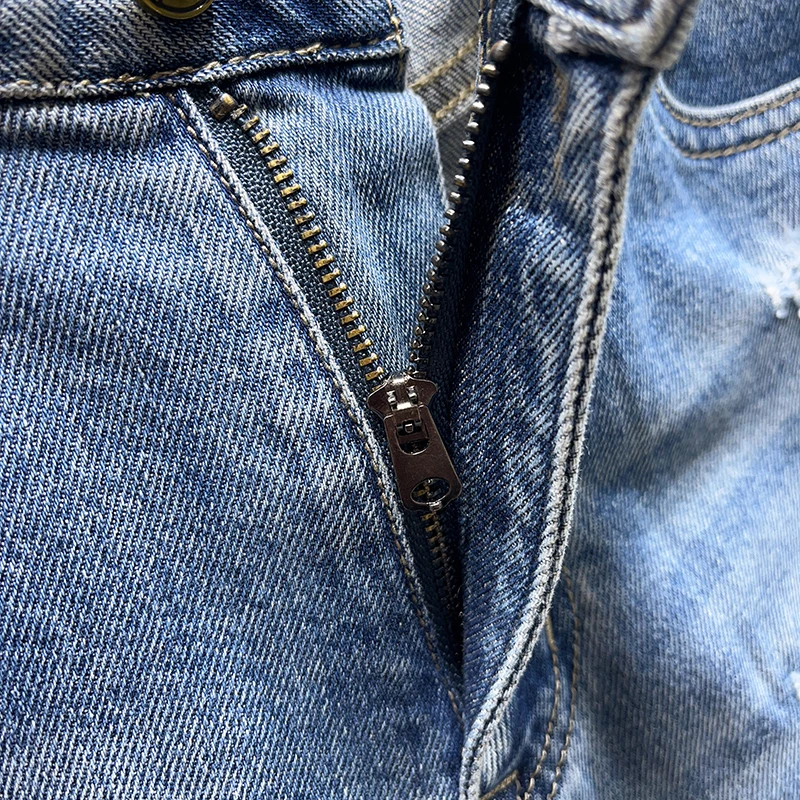 Summer Designer Fashion Men Jeans Retro Blue Stretch Slim Fit Short Ripped Jeans Hole Patched Vintage Casual Denim Shorts Men