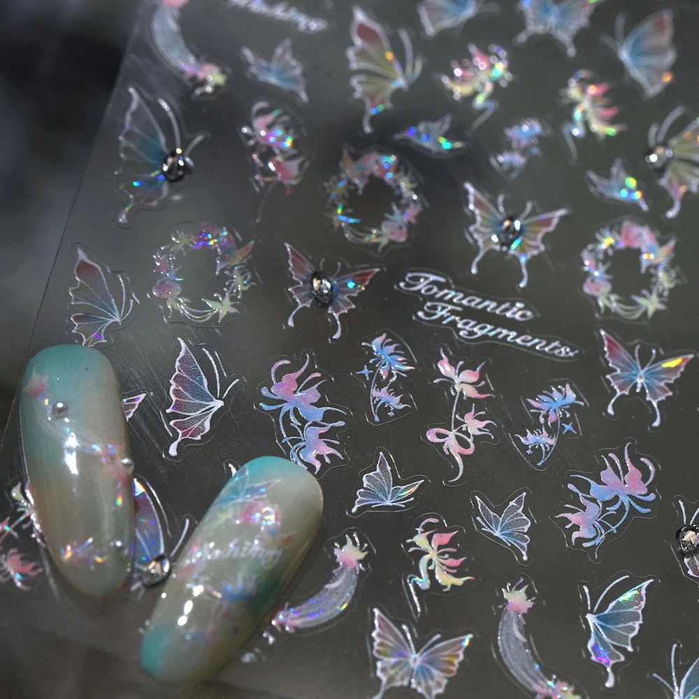 Charmanter Schmetterling 5D Nail Art Aufkleber Blumenkranz Strass glitzerndes Insekt selbstklebende Dekoration Maniküre Aufkleber DIY