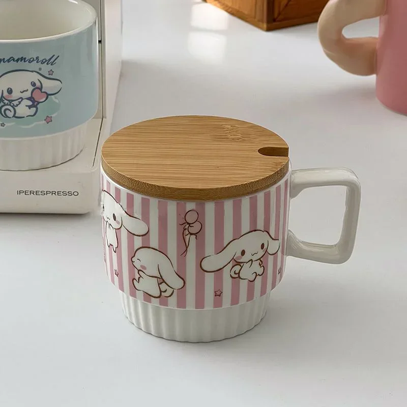 Sanrio Kawaii Cinnamoroll Cup Cartoon Cute Bestie Couple Coffee Cup Student Ins Ainme 350ml Ceramic Mug with Lid Birthday Gift