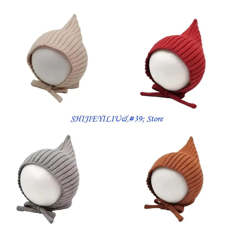 

E21F Милая вязаная шапка для младенцев с ушками из эластичной ткани Шляпа эльфа для зимней одежды