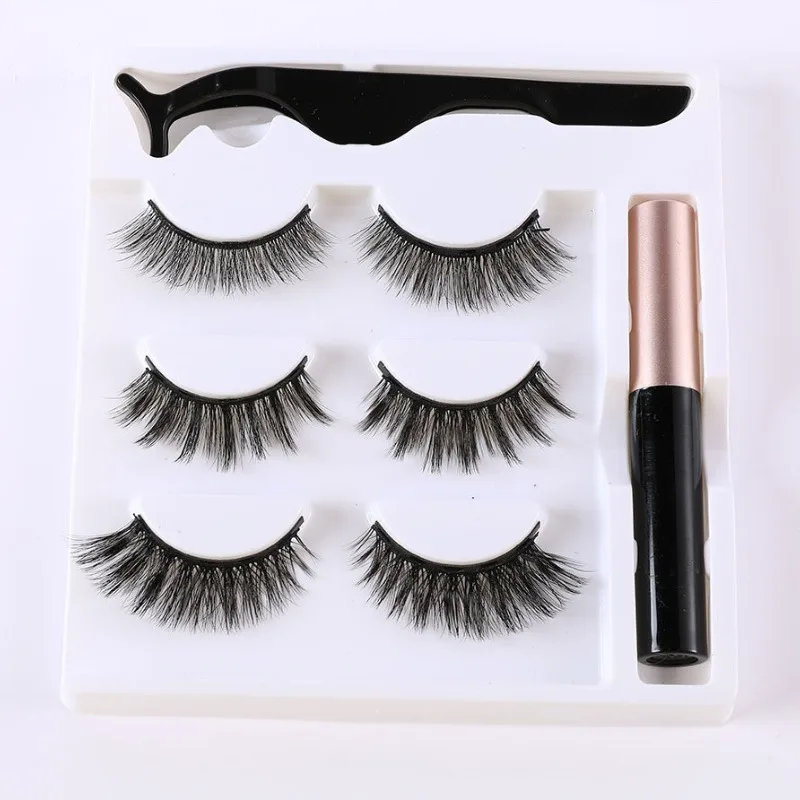 3Pairs Magnetic Eyelashes Eyeliner Tweezers Set Natural No Glue Need Thick and Slender False Lashes Lasting Eyelash Makeup Tools