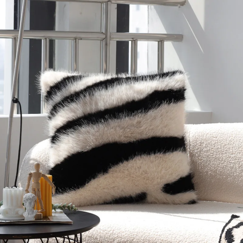 30x50/45x45cm Modern Black White Throw Pillow Cover Light Luxury Retro Waist Cushion Cover Living Room Sofa Fluffy Pillowcase