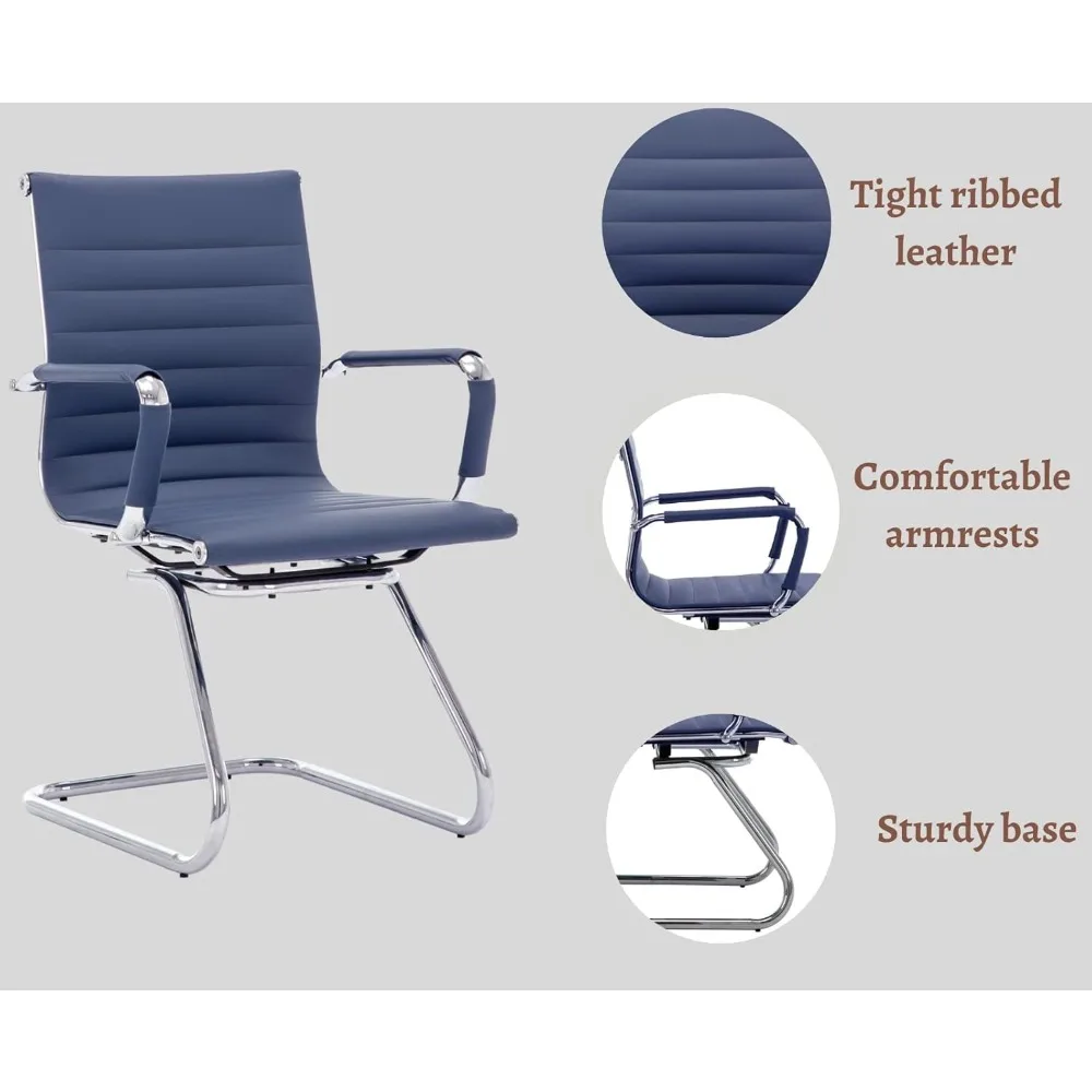 Chaise d'invité de bureau en cuir avec base de traîneau, chaises de réception à dossier moyen, salle d'attente, réunion, patient, salle de conférence