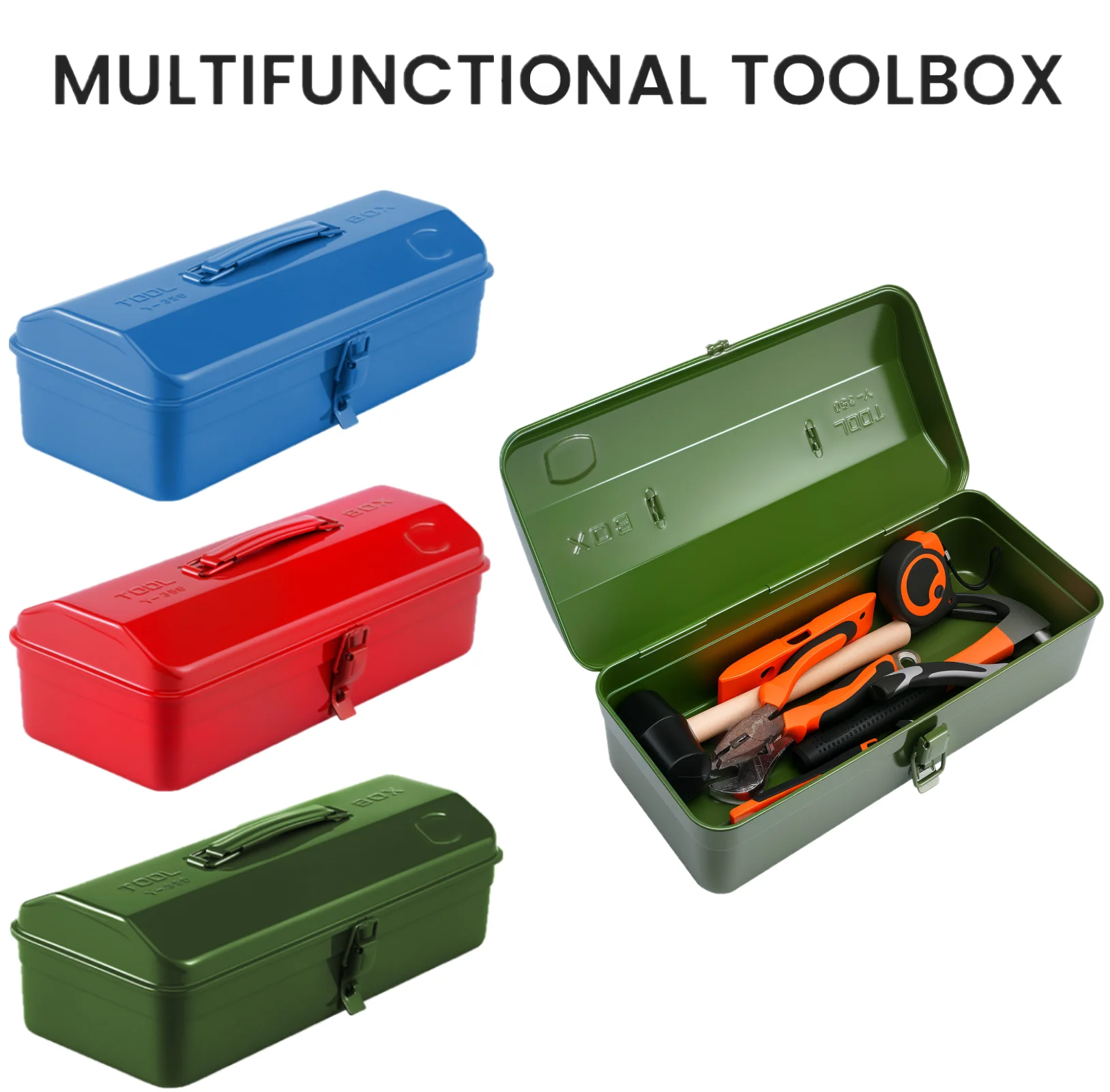 Household Multifunctional Iron Metal Tool Storage Box Portable Hardware Thickened with Lid Locking for Hardware Part Car Storage